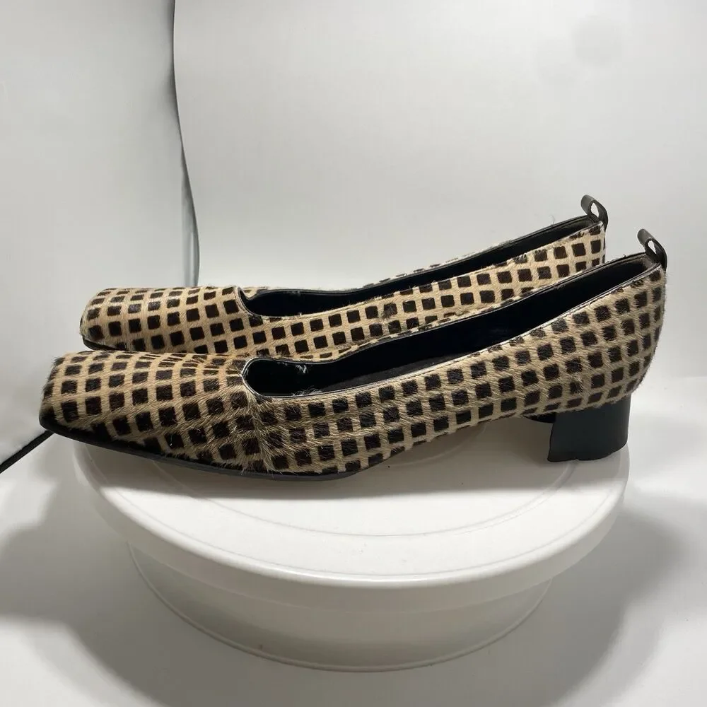 KATE SPADE Made in Italy Checkerboard Calf Hair Square Toe Block Heels 8.5B